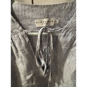 Harshman Blue And White Vneck Pull Over Blouse W Balloon Sleeves Small